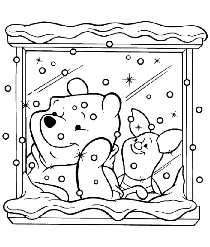 Pooh and Piglet Looking at the Snow Coloring Page