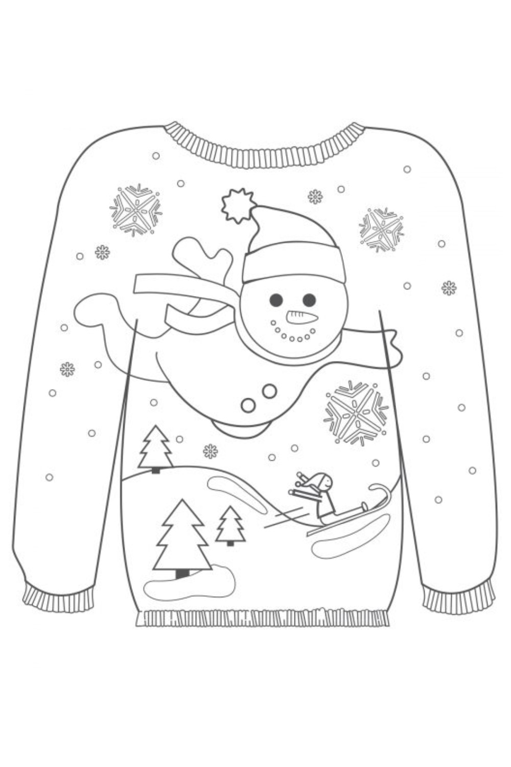 snowman Ugly Christmas Sweater Colouring Pages