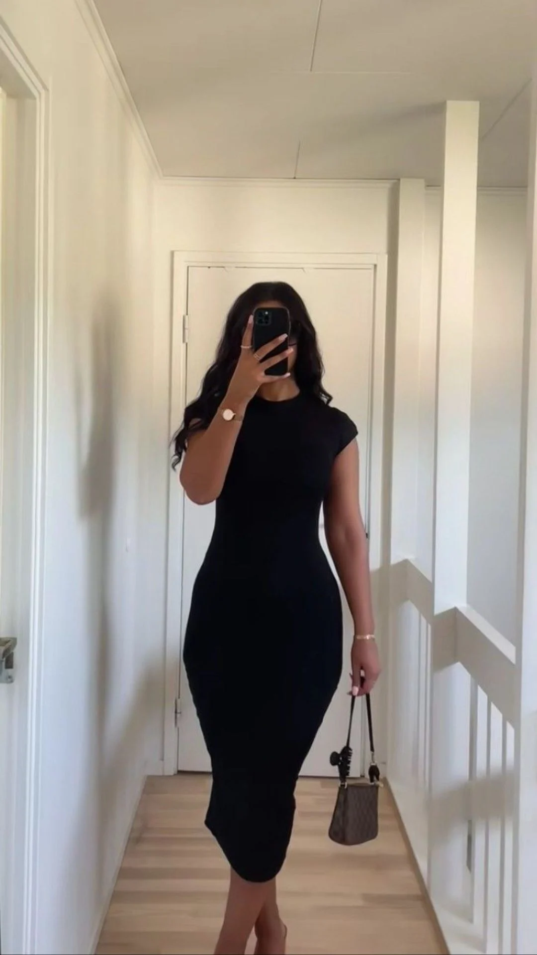 Minimalist Black Midi Dress