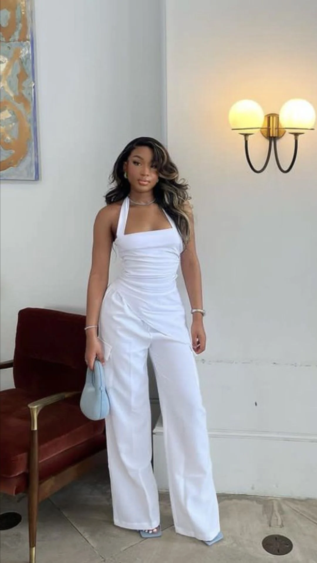 White halter jumpsuit