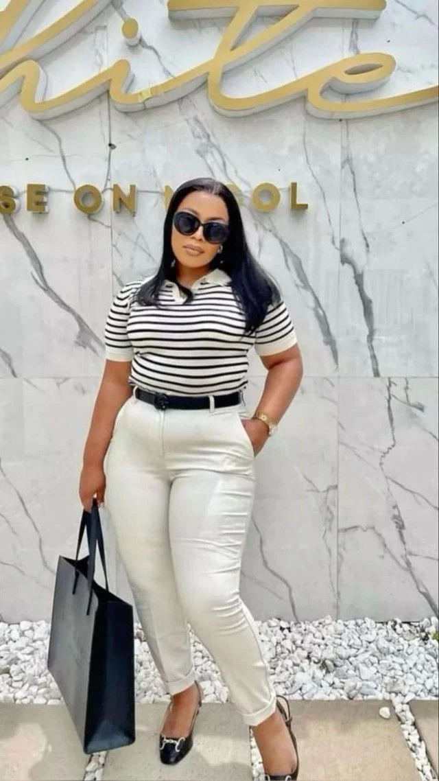 Striped Polo & White Trousers (Preppy/Classic)