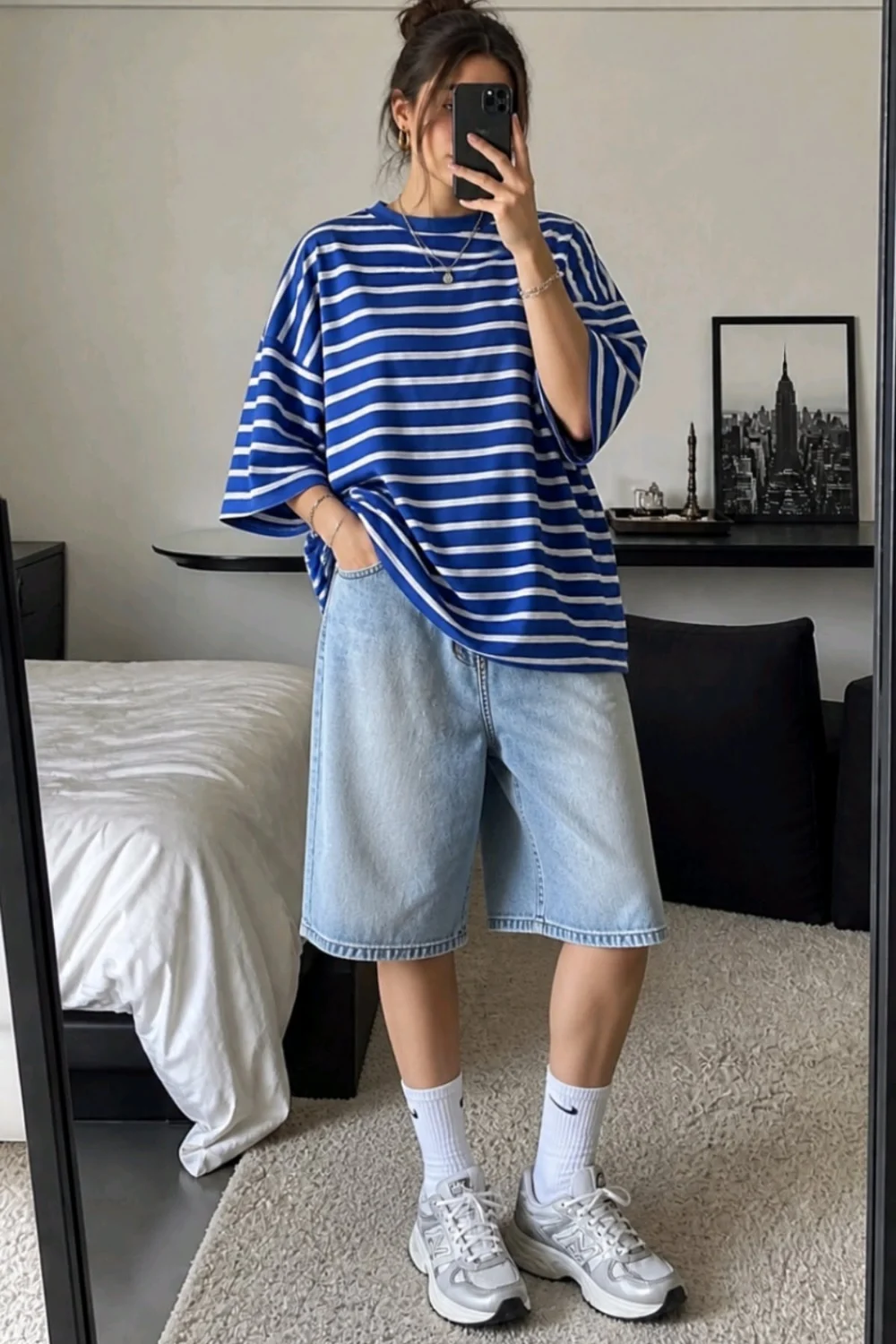 Blue jorts outfits idea