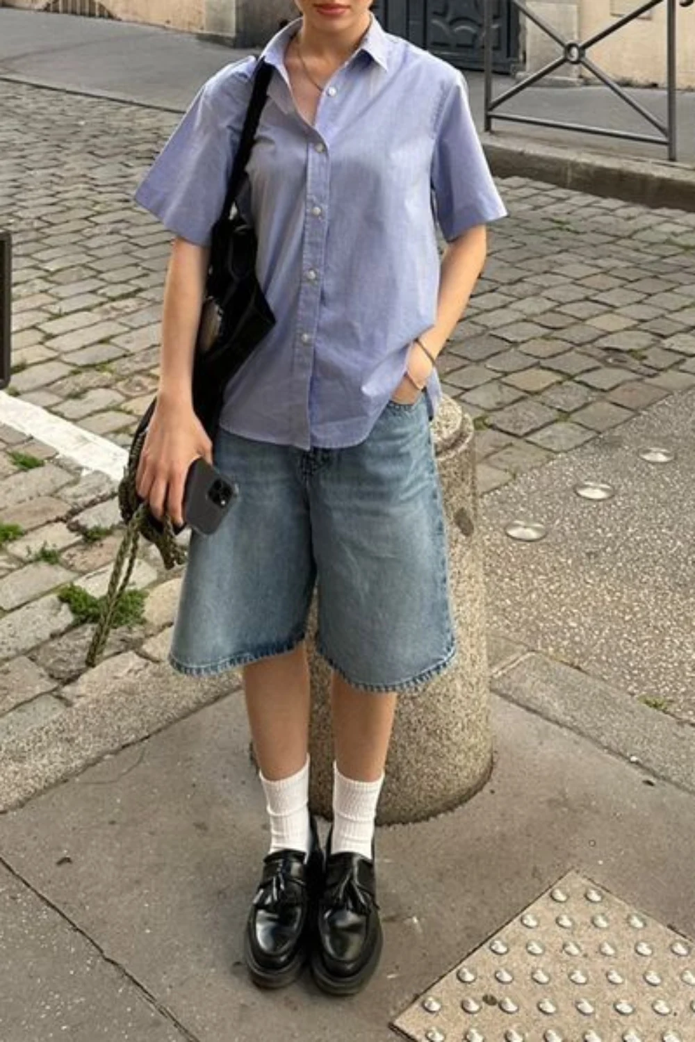Blue jorts outfits