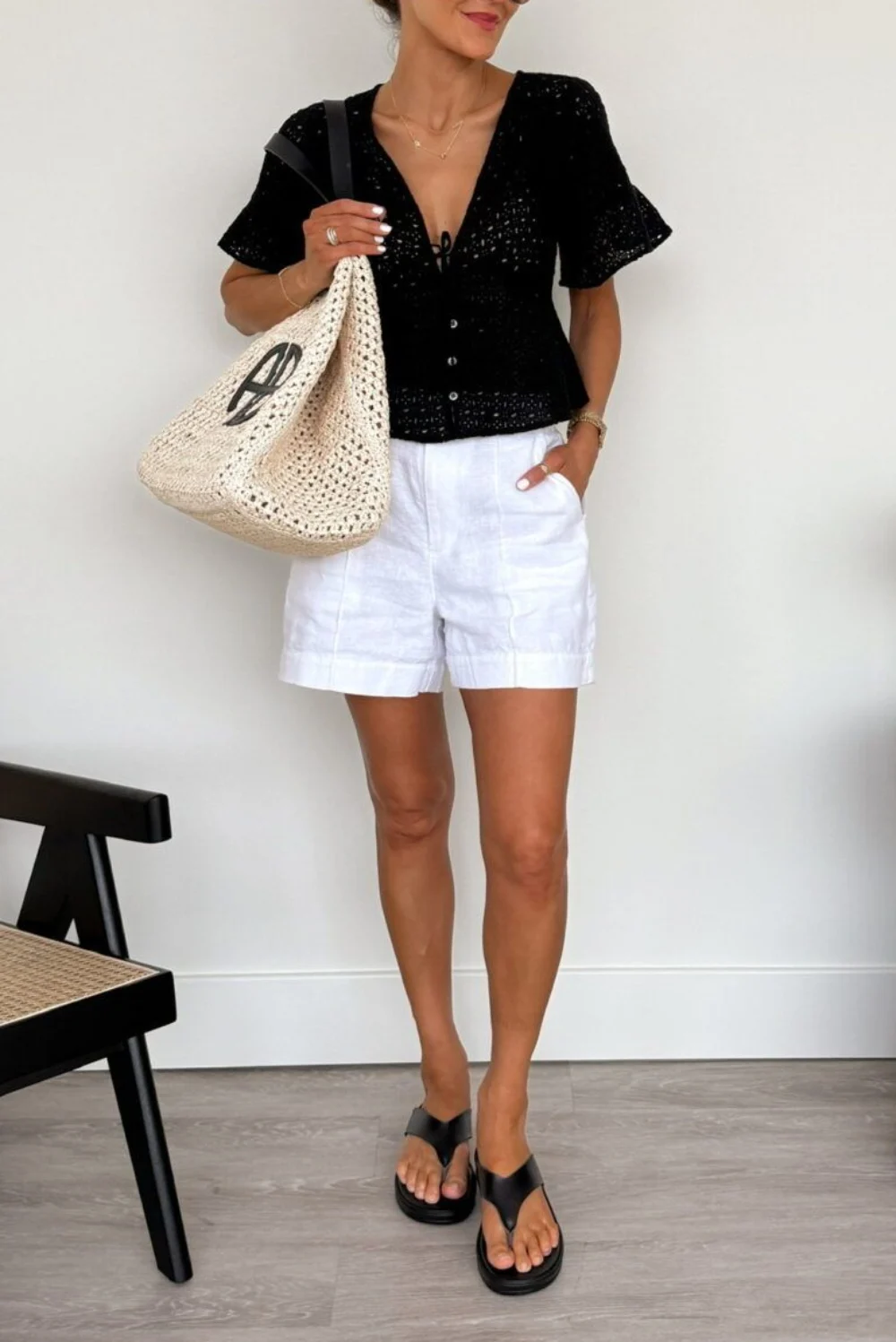 white linen shorts women