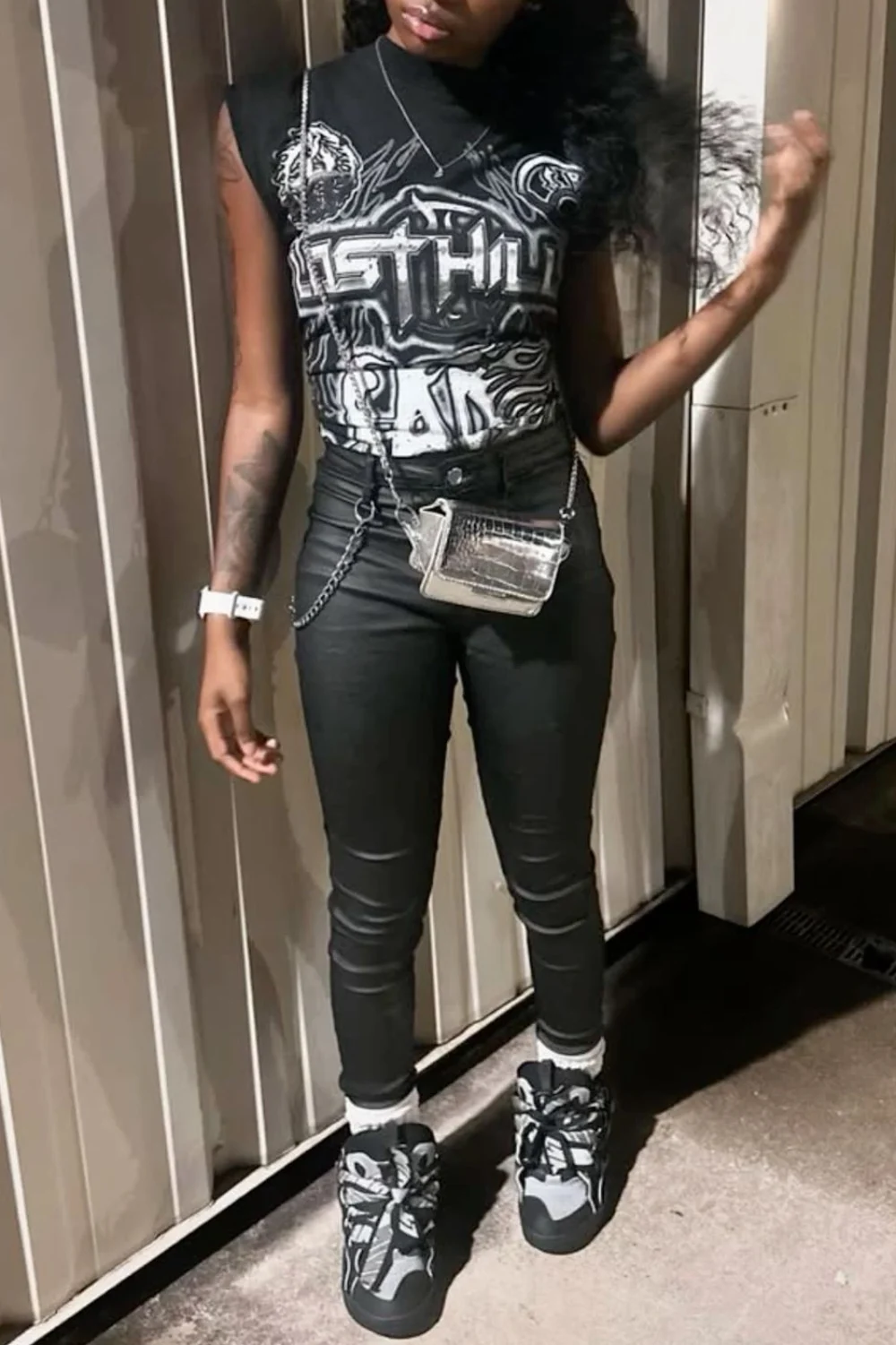 Black and silver asics outfit