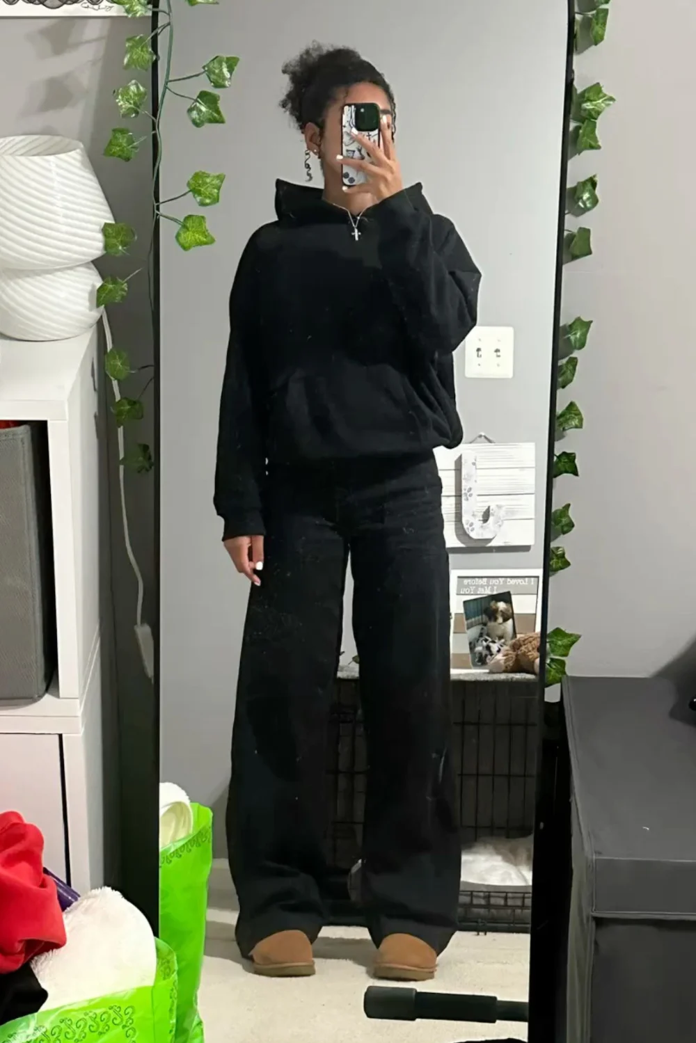 Black essentials hoodie outfit ideas
