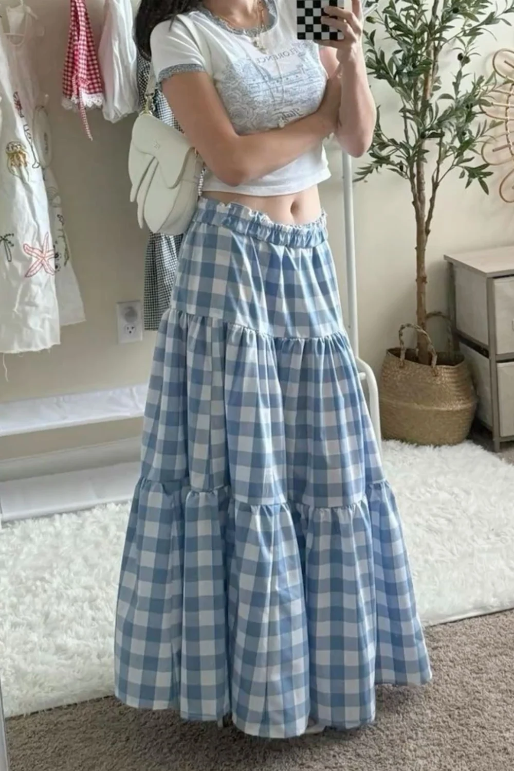 Blue tiered skirt outfit inspo Blue tiered skirt outfit inspo