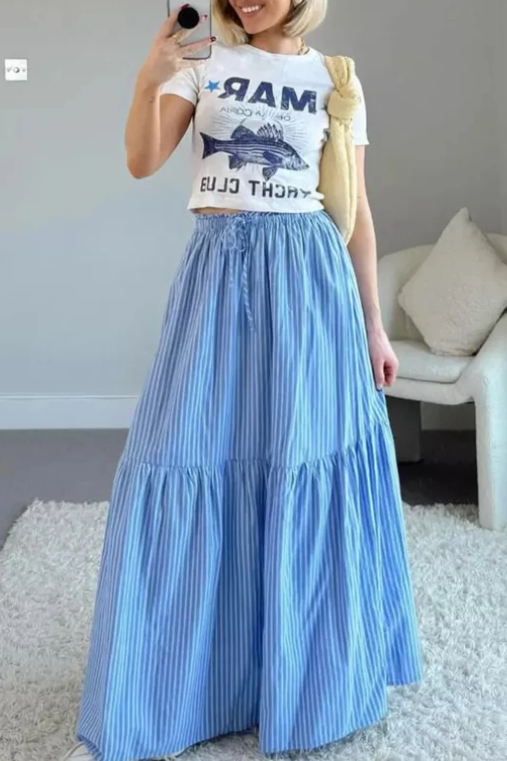 Blue tiered skirt outfit Blue tiered skirt outfit
