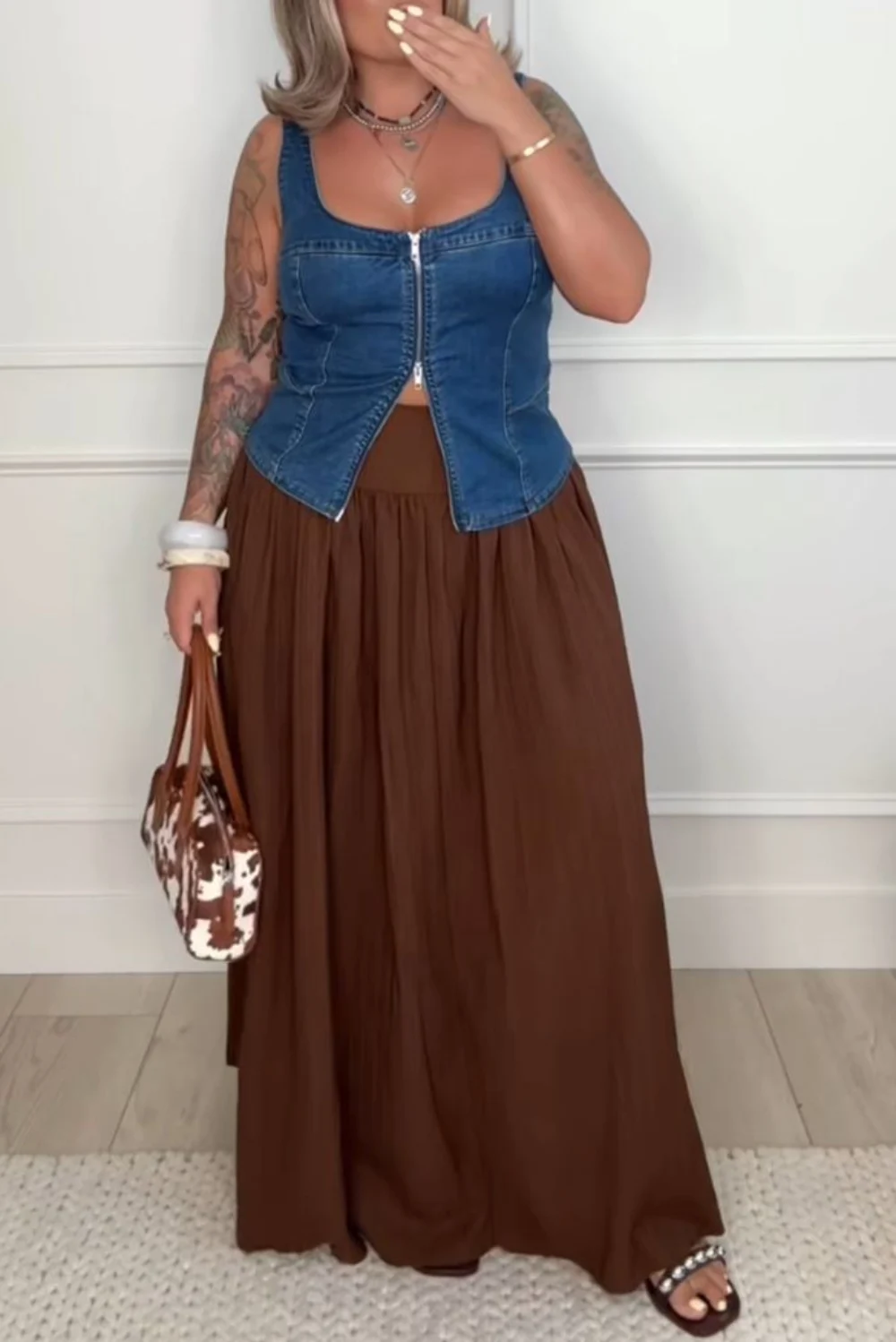 Brown tiered skirt outfit Brown tiered skirt outfit