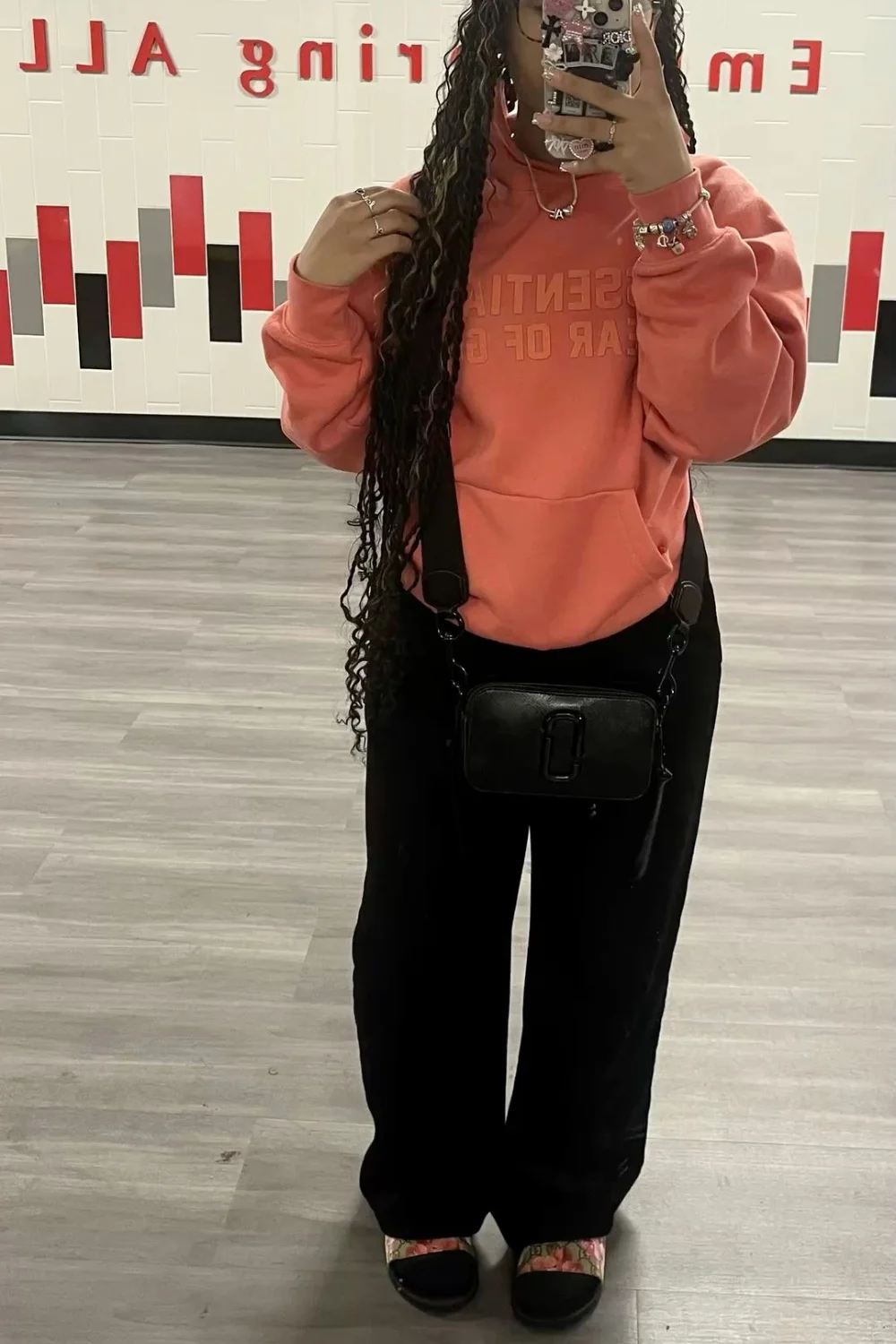 Coral essentials hoodie outfit
