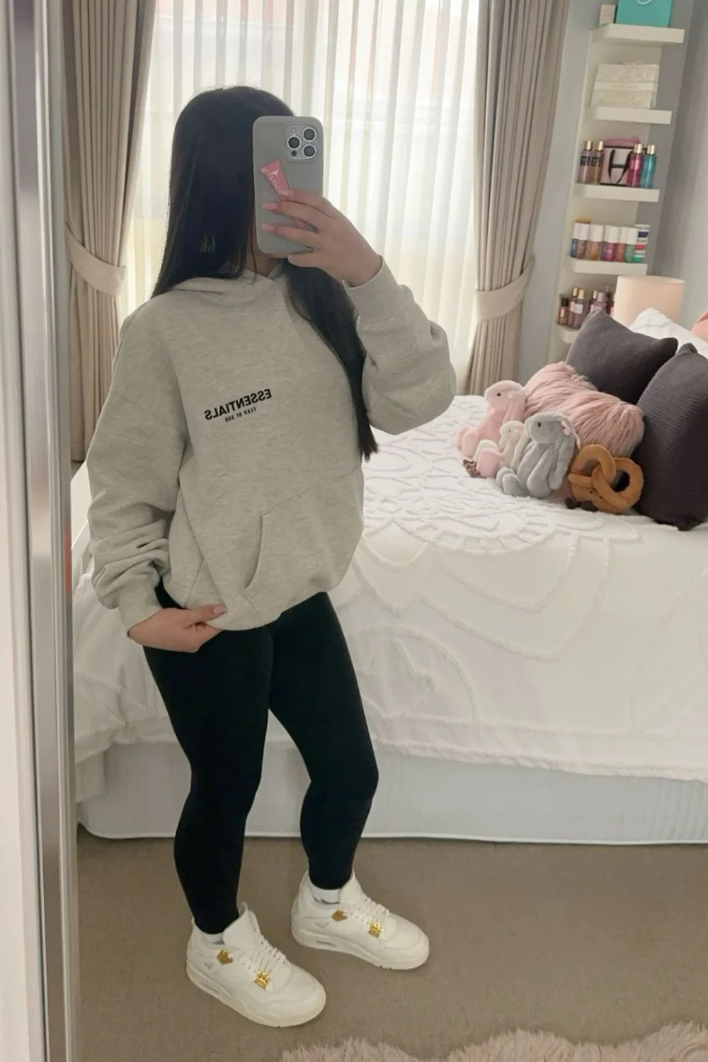 Grey essentials hoodie outfit inspo