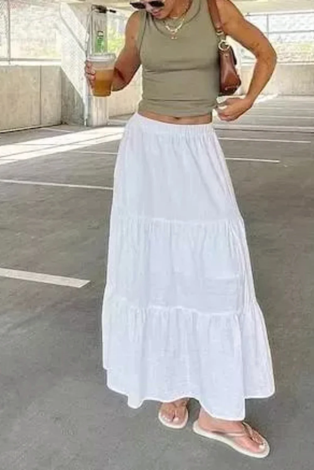 Long white linen skirt outfit