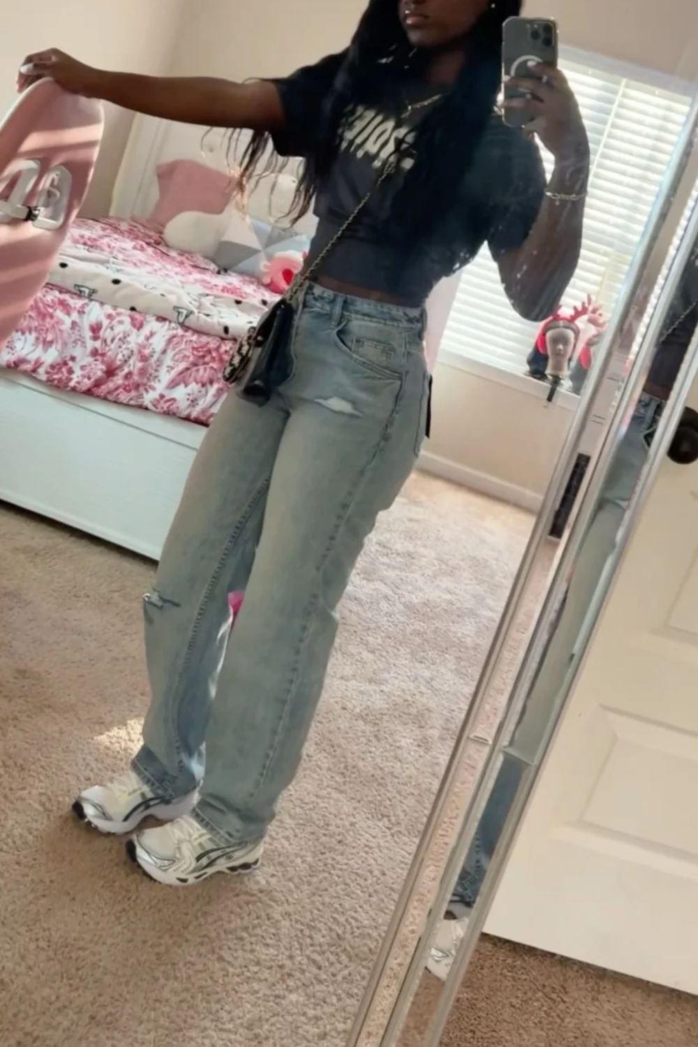 Teal asics outfit idea