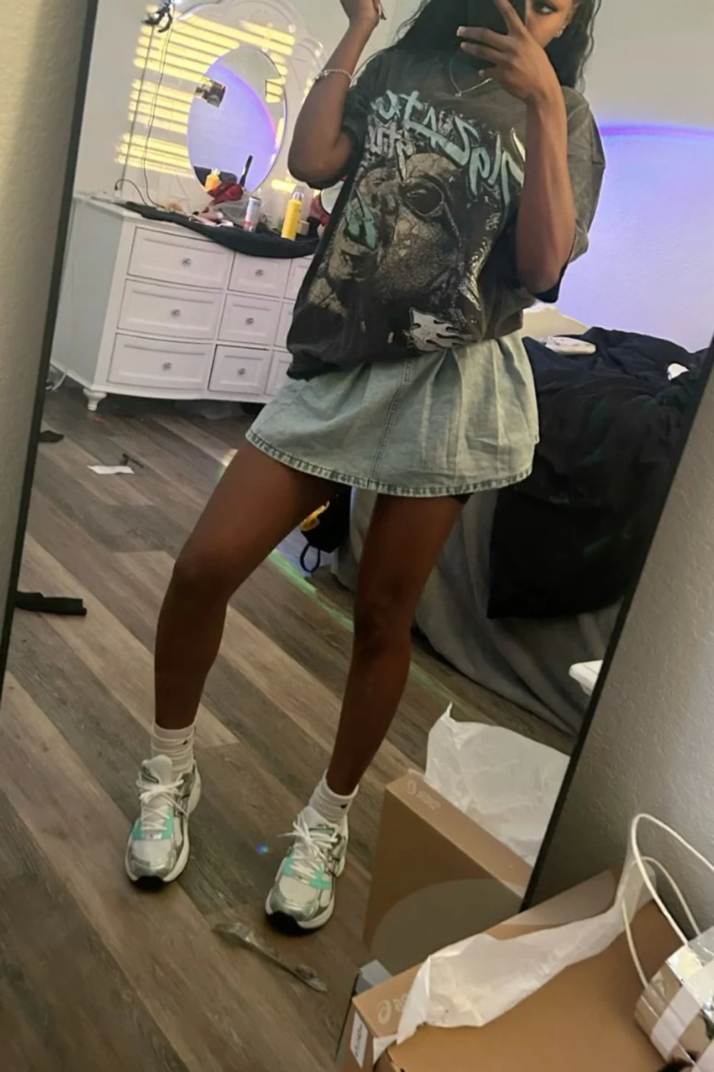 White aqua asics outfit