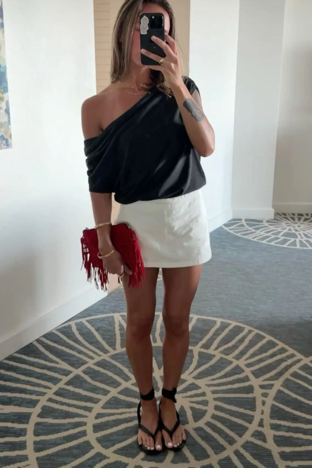 White linen skirt outfit short idea