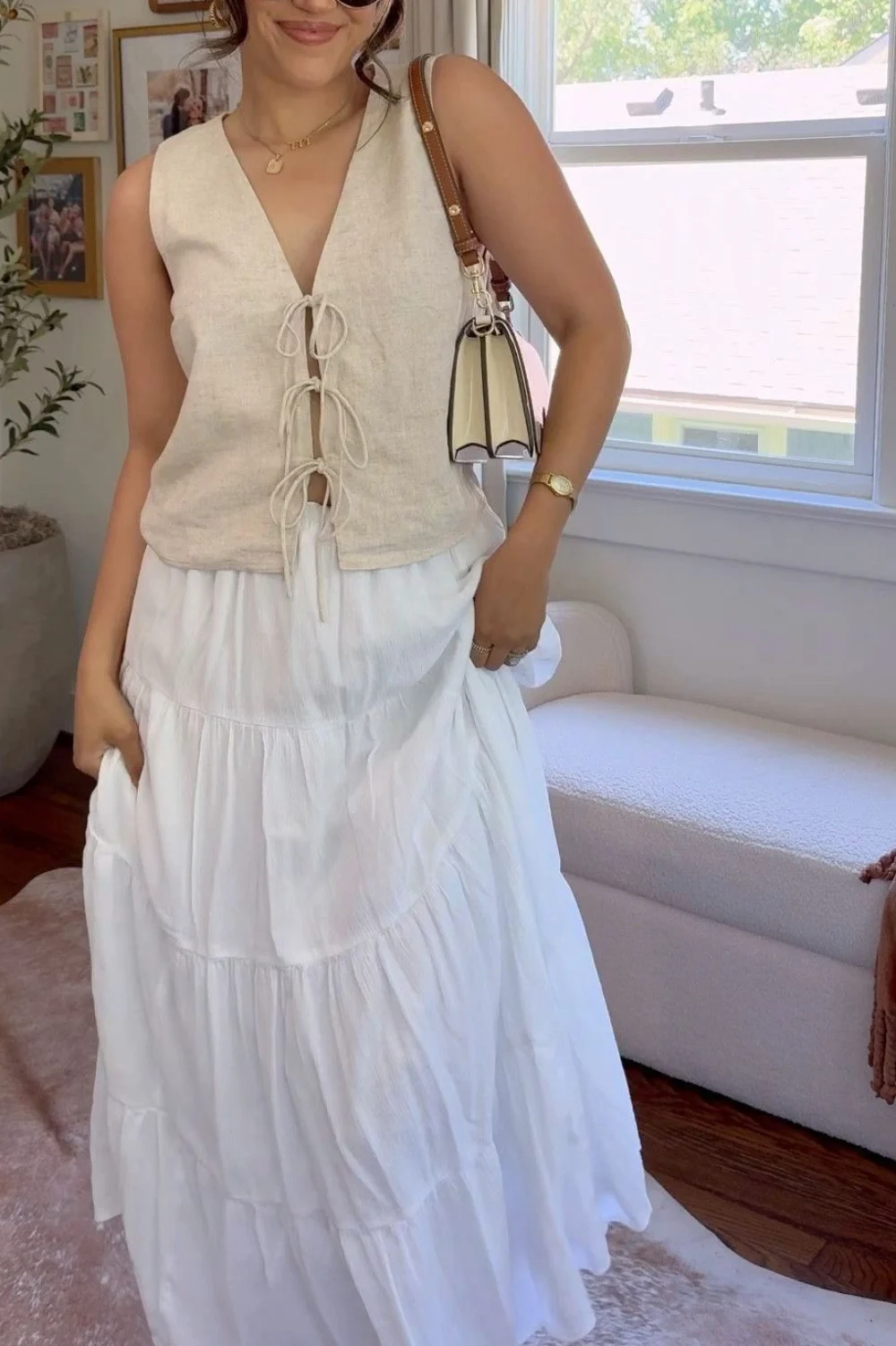 White linen skirt outfit summer ideas