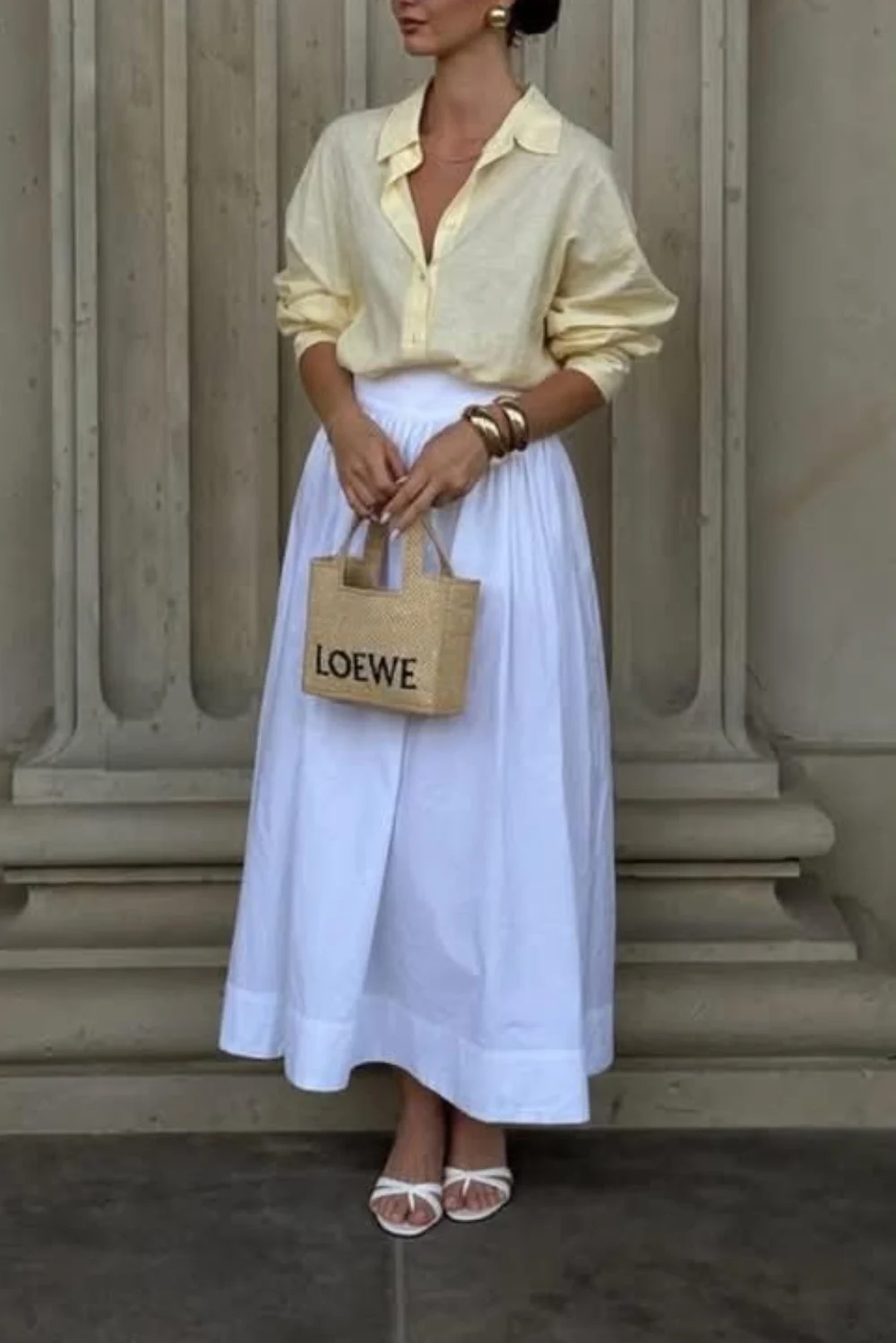 White linen skirt outfit summer