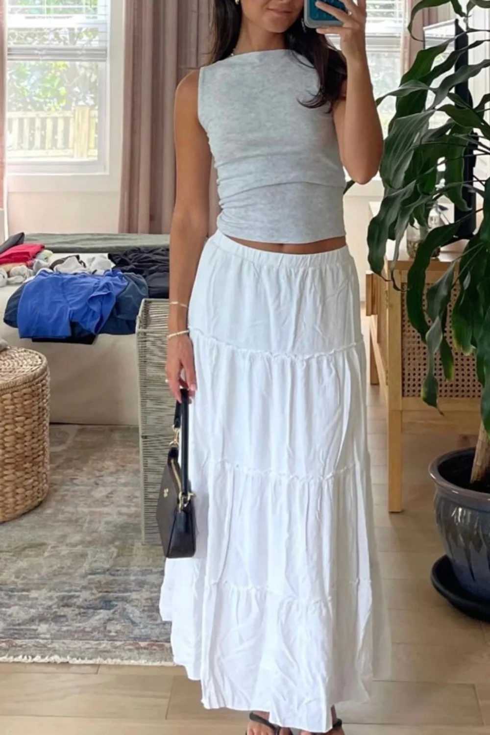 White linen skirt outfit women
