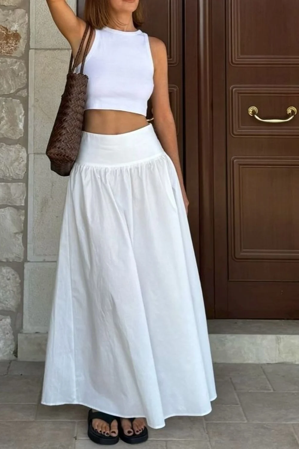 White linen skirt set idea