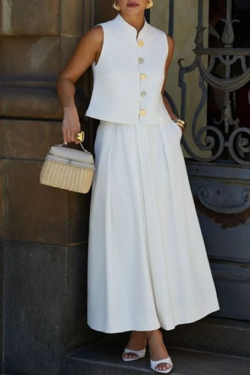 White linen skirt set