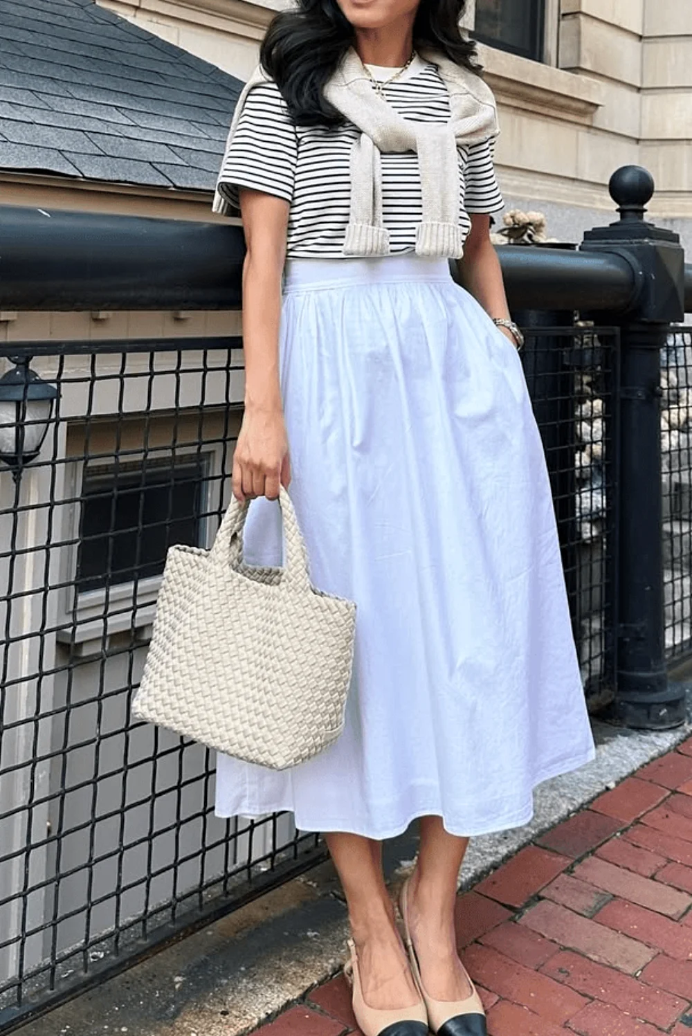 White midi skirt outfit White midi skirt outfit
