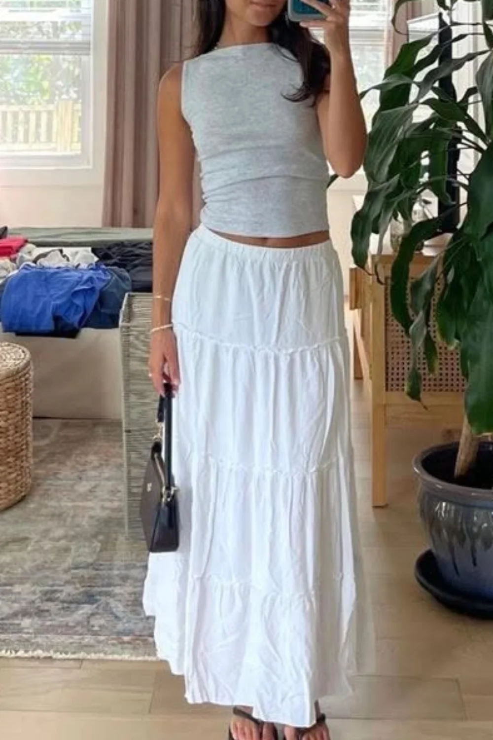 White tiered skirt outfit White tiered skirt outfit