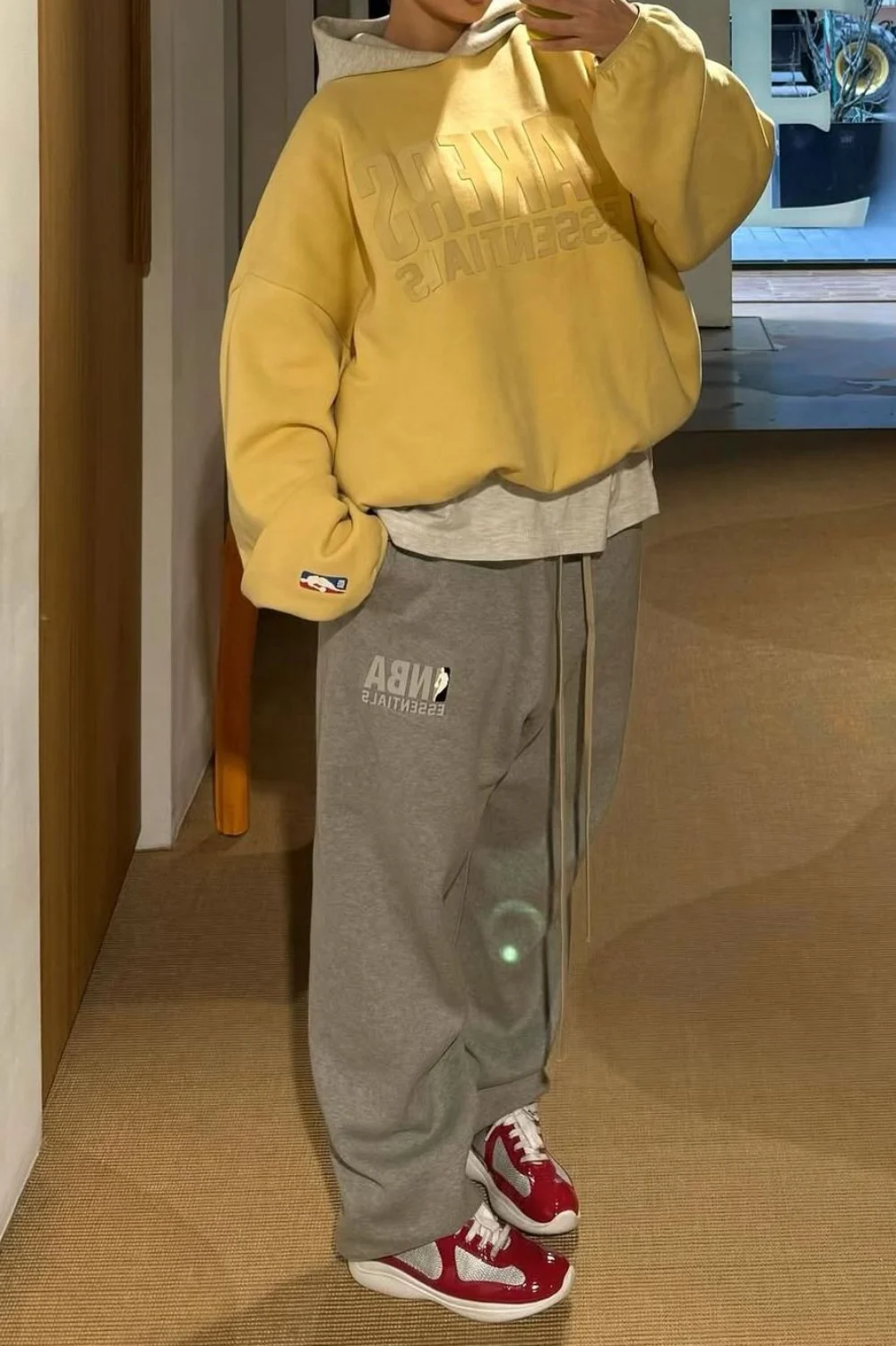 Yellow essentials hoodie outfit ideas