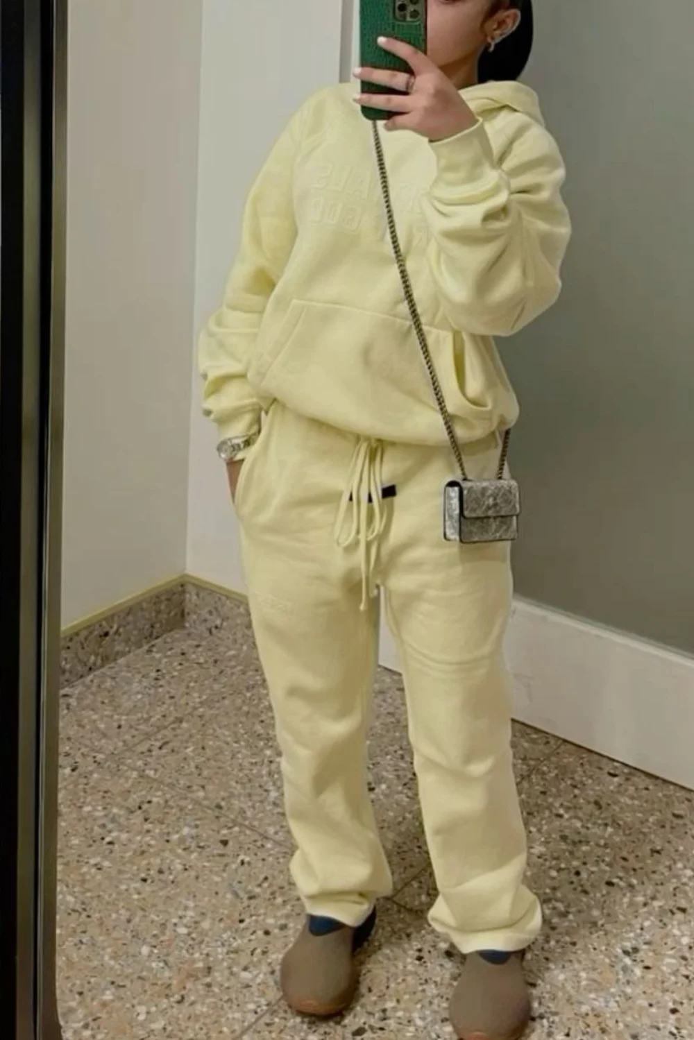 Yellow essentials hoodie outfit